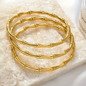 18 KT Gold Over Titanium Bamboo Bangle 3 Pc Set